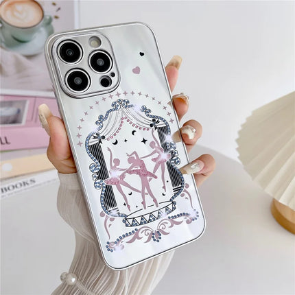 For iPhone 15 Pro Max Case IMD Silver Finish TPU+PC Rhinestones Decor Phone Cover