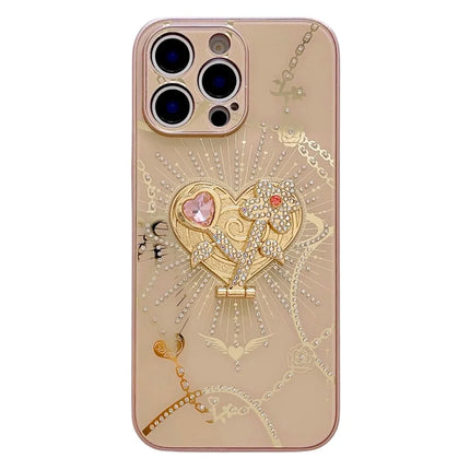 For iPhone 16 Pro Max Case Kickstand TPU+PC Rhinestones Decor Phone Cover - Rose Gold