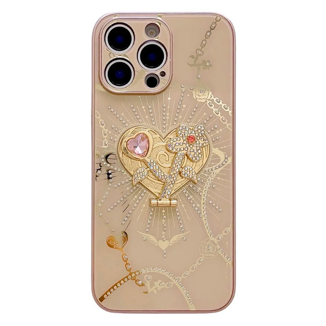 For iPhone 16 Pro Max Case Kickstand TPU+PC Rhinestones Decor Phone Cover - Rose Gold