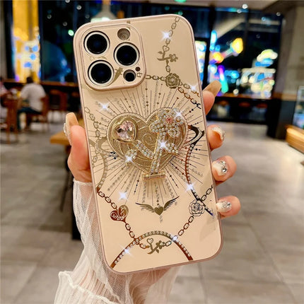 For iPhone 16 Pro Max Case Kickstand TPU+PC Rhinestones Decor Phone Cover