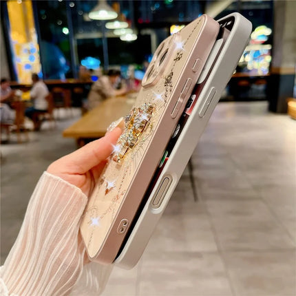 For iPhone 16 Pro Max Case Kickstand TPU+PC Rhinestones Decor Phone Cover