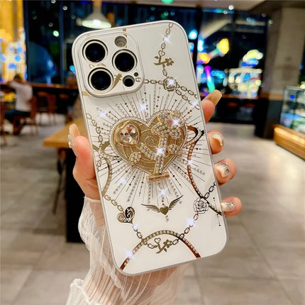 For iPhone 16 Pro Max Case Kickstand TPU+PC Rhinestones Decor Phone Cover