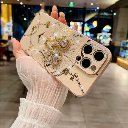 For iPhone 16 Pro Max Case Kickstand TPU+PC Rhinestones Decor Phone Cover