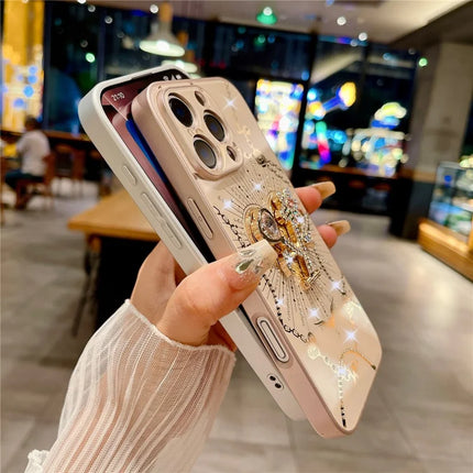 For iPhone 16 Pro Max Case Kickstand TPU+PC Rhinestones Decor Phone Cover