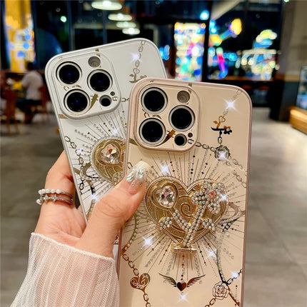 For iPhone 16 Pro Max Case Kickstand TPU+PC Rhinestones Decor Phone Cover