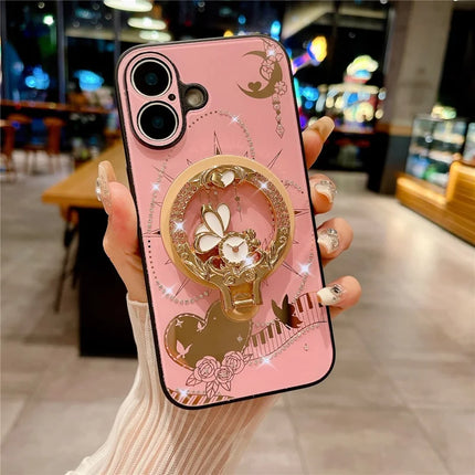 For iPhone 16 Plus Magnetic Case Kickstand TPU+PC Rhinestones Decor Phone Cover