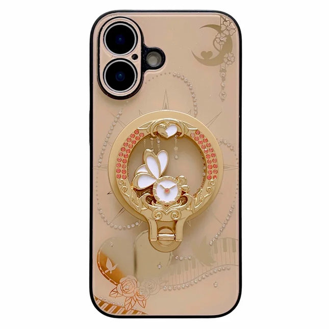 For iPhone 16 Plus Magnetic Case Kickstand TPU+PC Rhinestones Decor Phone Cover - Gold