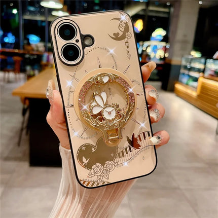 For iPhone 16 Plus Magnetic Case Kickstand TPU+PC Rhinestones Decor Phone Cover