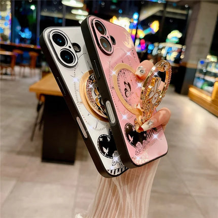 For iPhone 16 Plus Magnetic Case Kickstand TPU+PC Rhinestones Decor Phone Cover