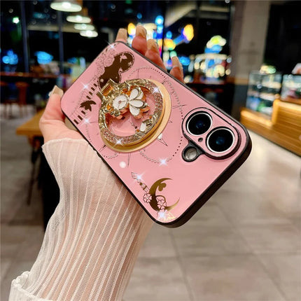 For iPhone 16 Plus Magnetic Case Kickstand TPU+PC Rhinestones Decor Phone Cover
