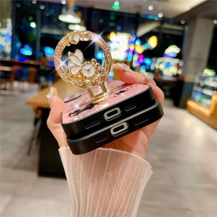 For iPhone 16 Plus Magnetic Case Kickstand TPU+PC Rhinestones Decor Phone Cover