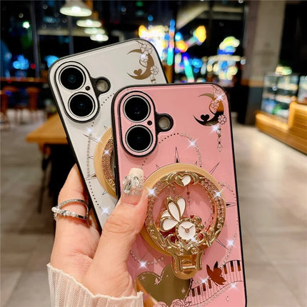 For iPhone 16 Plus Magnetic Case Kickstand TPU+PC Rhinestones Decor Phone Cover