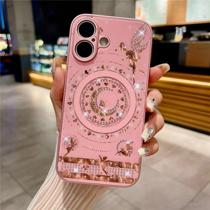 For iPhone 16 Plus Magnetic Case Star Moon Pattern Rhinestones Decor TPU+PC Phone Cover