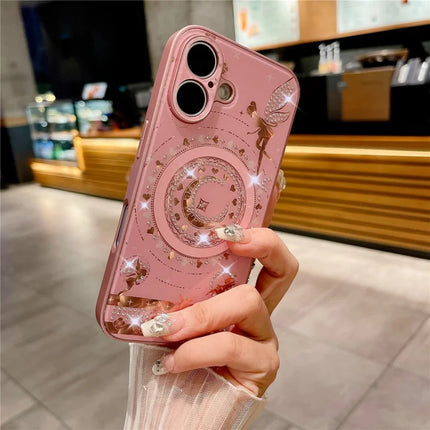 For iPhone 16 Plus Magnetic Case Star Moon Pattern Rhinestones Decor TPU+PC Phone Cover