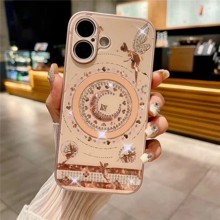 For iPhone 16 Plus Magnetic Case Star Moon Pattern Rhinestones Decor TPU+PC Phone Cover