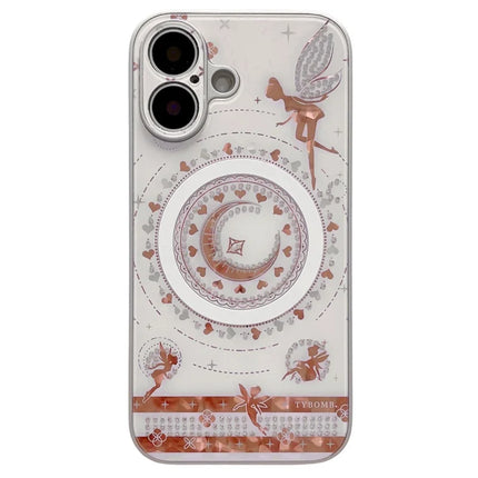 For iPhone 16 Plus Magnetic Case Star Moon Pattern Rhinestones Decor TPU+PC Phone Cover - White