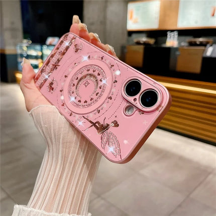 For iPhone 16 Plus Magnetic Case Star Moon Pattern Rhinestones Decor TPU+PC Phone Cover