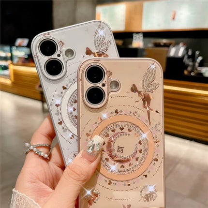 For iPhone 16 Plus Magnetic Case Star Moon Pattern Rhinestones Decor TPU+PC Phone Cover