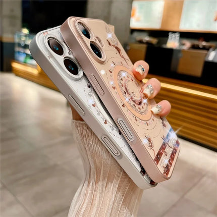 For iPhone 16 Plus Magnetic Case Star Moon Pattern Rhinestones Decor TPU+PC Phone Cover