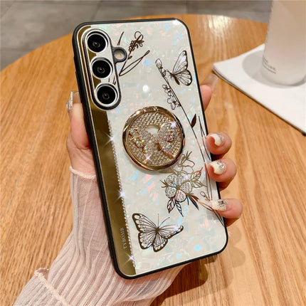 For Samsung Galaxy A55 5G Case Rhinestones Decor Kickstand TPU+PC Butterfly Floral Phone Cover