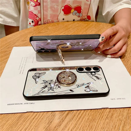 For Samsung Galaxy A54 5G Case Rhinestones Decor Kickstand TPU+PC Butterfly Floral Phone Cover