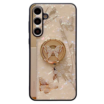 For Samsung Galaxy A54 5G Case Rhinestones Decor Kickstand TPU+PC Butterfly Floral Phone Cover - Gold