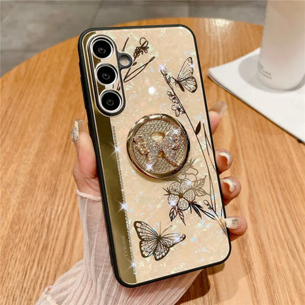 For Samsung Galaxy A54 5G Case Rhinestones Decor Kickstand TPU+PC Butterfly Floral Phone Cover