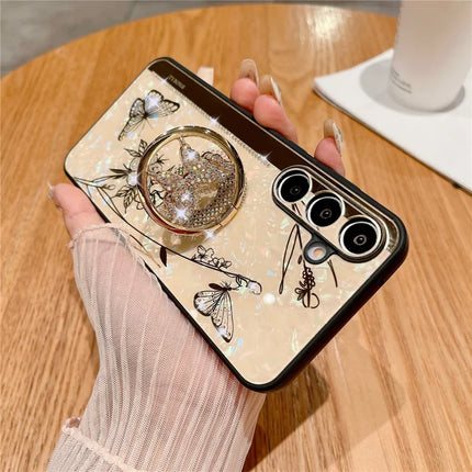 For Samsung Galaxy A54 5G Case Rhinestones Decor Kickstand TPU+PC Butterfly Floral Phone Cover