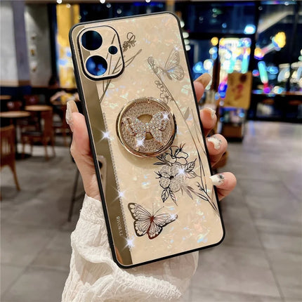 For Samsung Galaxy A06 Case Rhinestones Decor Kickstand TPU+PC Butterfly Floral Phone Cover