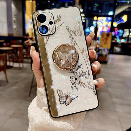 For Samsung Galaxy A06 Case Rhinestones Decor Kickstand TPU+PC Butterfly Floral Phone Cover