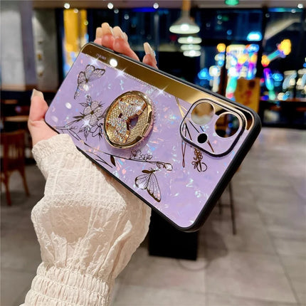 For Samsung Galaxy A06 Case Rhinestones Decor Kickstand TPU+PC Butterfly Floral Phone Cover