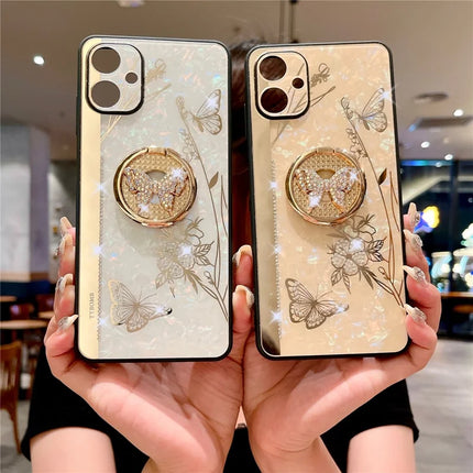 For Samsung Galaxy A06 Case Rhinestones Decor Kickstand TPU+PC Butterfly Floral Phone Cover
