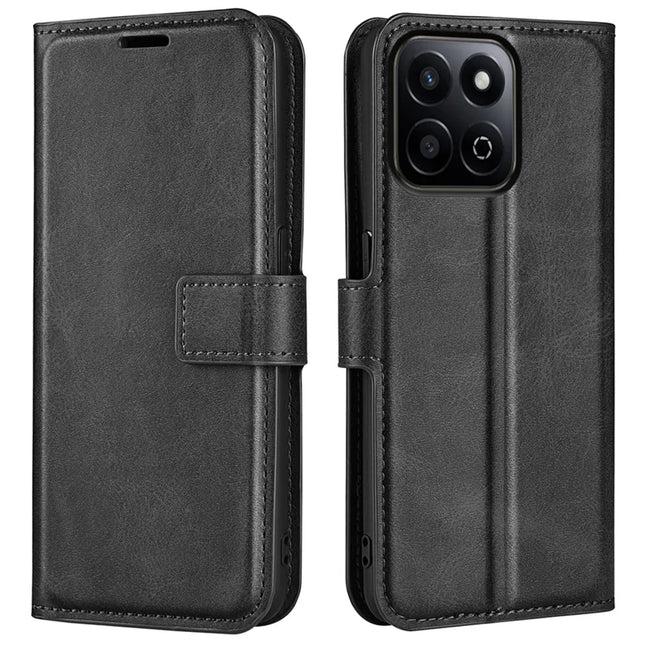For Honor 200 Smart 5G / X7c 4G Stand Case Anti-Scratch Calf Texture Leather Phone Cover - Black