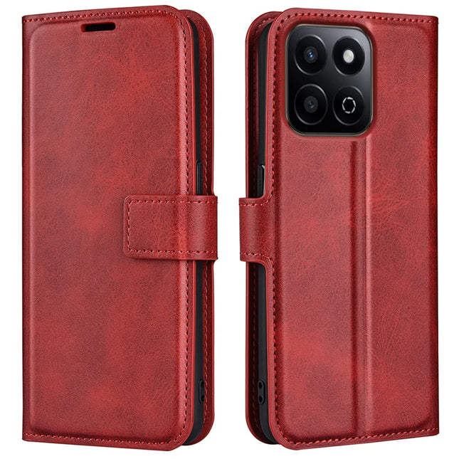 For Honor 200 Smart 5G / X7c 4G Stand Case Anti-Scratch Calf Texture Leather Phone Cover - Red