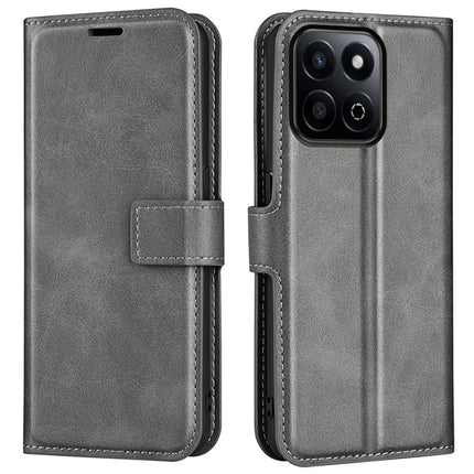 For Honor 200 Smart 5G / X7c 4G Stand Case Anti-Scratch Calf Texture Leather Phone Cover - Grey