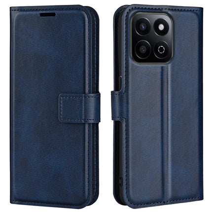 For Honor 200 Smart 5G / X7c 4G Stand Case Anti-Scratch Calf Texture Leather Phone Cover - Blue