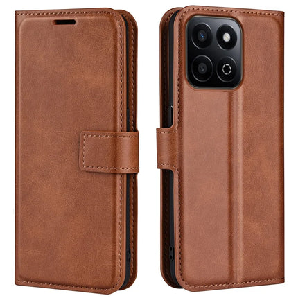 For Honor 200 Smart 5G / X7c 4G Stand Case Anti-Scratch Calf Texture Leather Phone Cover - Light Brown
