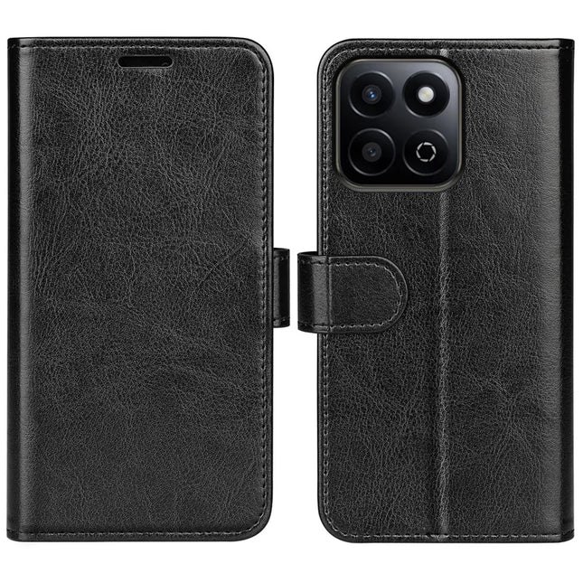 For Honor 200 Smart 5G / X7c 4G Wallet Case Crazy Horse Texture Stand Leather Phone Cover - Black