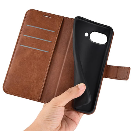 For Google Pixel 9a Stand Case Anti-Scratch Calf Texture Leather Phone Cover