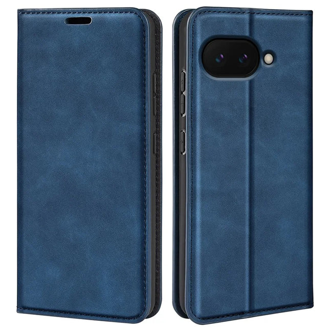 For Google Pixel 9a Case Skin-Touch Leather Wallet Phone Cover - Blue