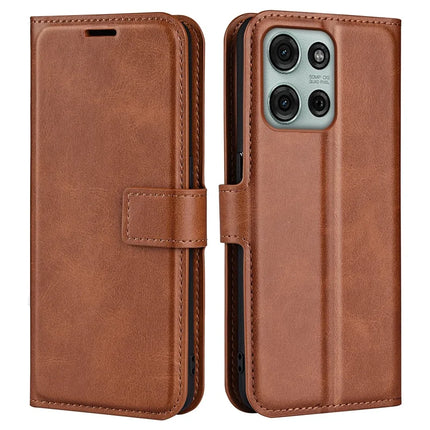 For Motorola Moto G75 5G Stand Case Anti-Scratch Calf Texture Leather Phone Cover - Light Brown