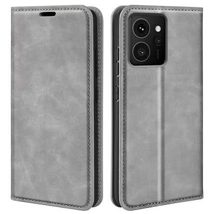 For HMD Skyline Case Skin-Touch Leather Wallet Phone Cover - Grey