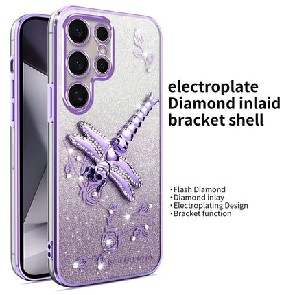 KADEM For Samsung Galaxy S23 Ultra Case Dragonfly Kickstand TPU Flowers Glitter Phone Cover