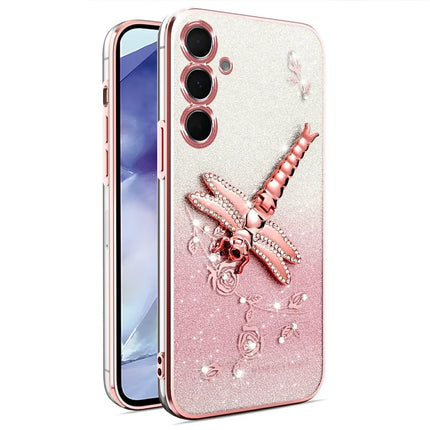 KADEM For Samsung Galaxy A55 5G Case Dragonfly Kickstand TPU Flowers Glitter Phone Cover - Pink