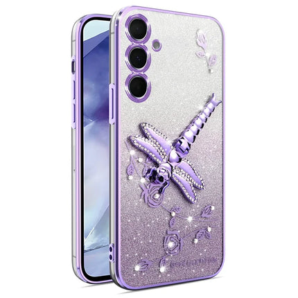 KADEM For Samsung Galaxy A55 5G Case Dragonfly Kickstand TPU Flowers Glitter Phone Cover - Purple