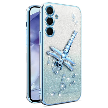 KADEM For Samsung Galaxy A55 5G Case Dragonfly Kickstand TPU Flowers Glitter Phone Cover - Blue