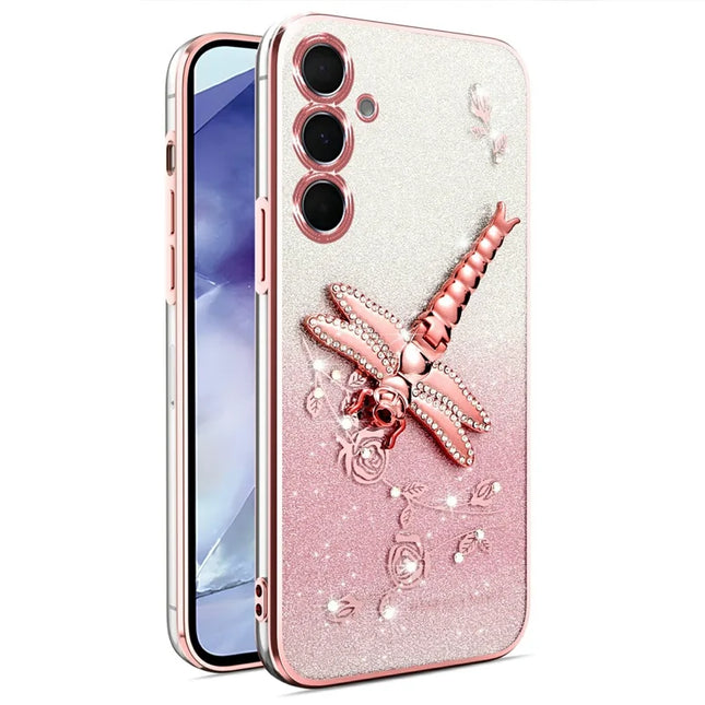 KADEM For Samsung Galaxy A05s 4G Case Dragonfly Kickstand TPU Flowers Glitter Phone Cover - Pink