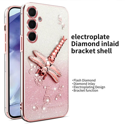 KADEM For Samsung Galaxy A05s 4G Case Dragonfly Kickstand TPU Flowers Glitter Phone Cover