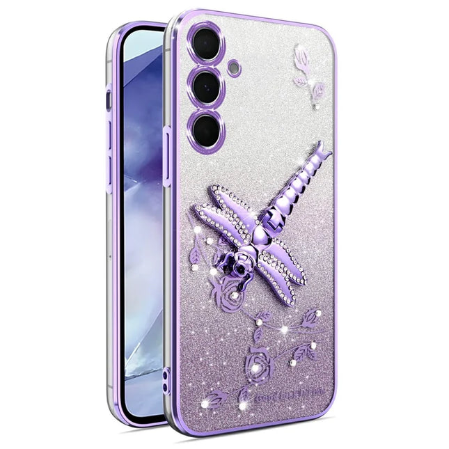 KADEM For Samsung Galaxy A05s 4G Case Dragonfly Kickstand TPU Flowers Glitter Phone Cover - Purple