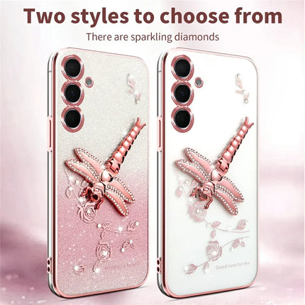 KADEM For Samsung Galaxy A05s 4G Case Dragonfly Kickstand TPU Flowers Glitter Phone Cover